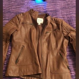 Brown zip up leather jacket